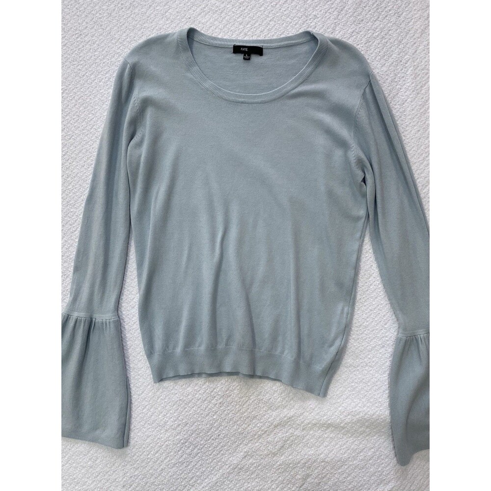 FATE. Pastel Blue Bell Sleeve Knit Sweater Top Light Blue Size Large L
